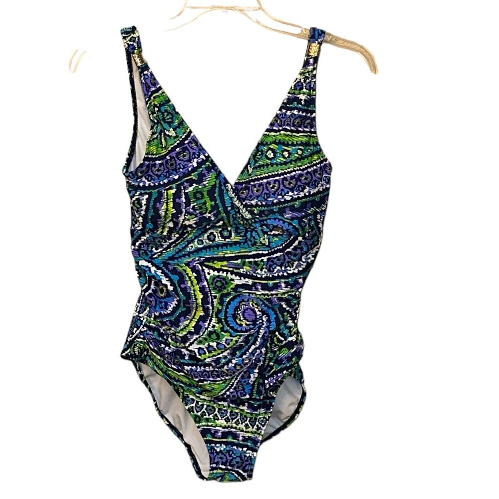 Lauren Ralph Lauren One Piece Bathing Suit Swimsuit Paisley‎ Fully Lined Size 10